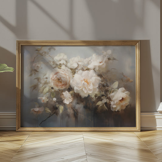 Swath of Cream and Blush English Garden Roses Matte Horizontal Poster Art Print