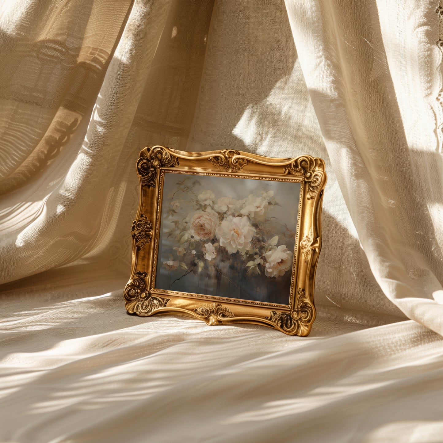 Swath of Cream and Blush English Garden Roses Matte Horizontal Poster Art Print