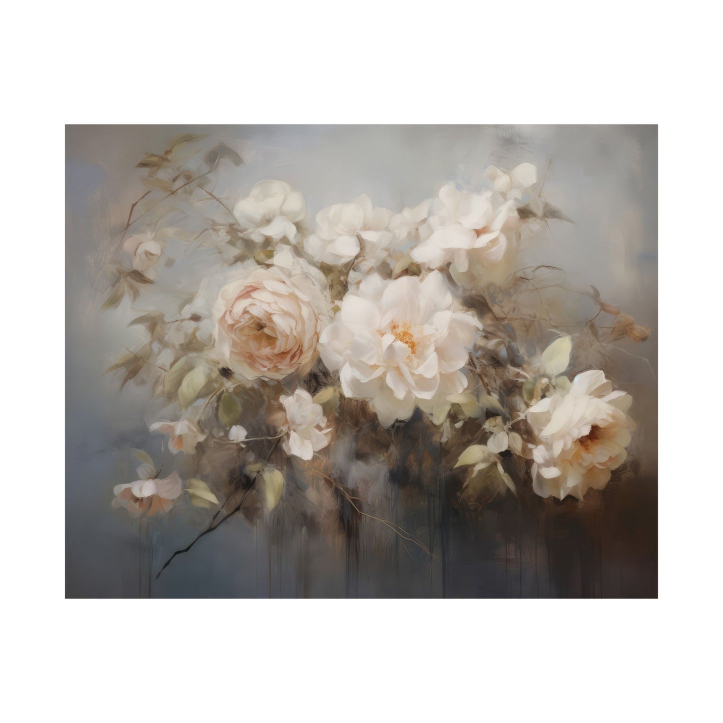 Swath of Cream and Blush English Garden Roses Matte Horizontal Poster Art Print