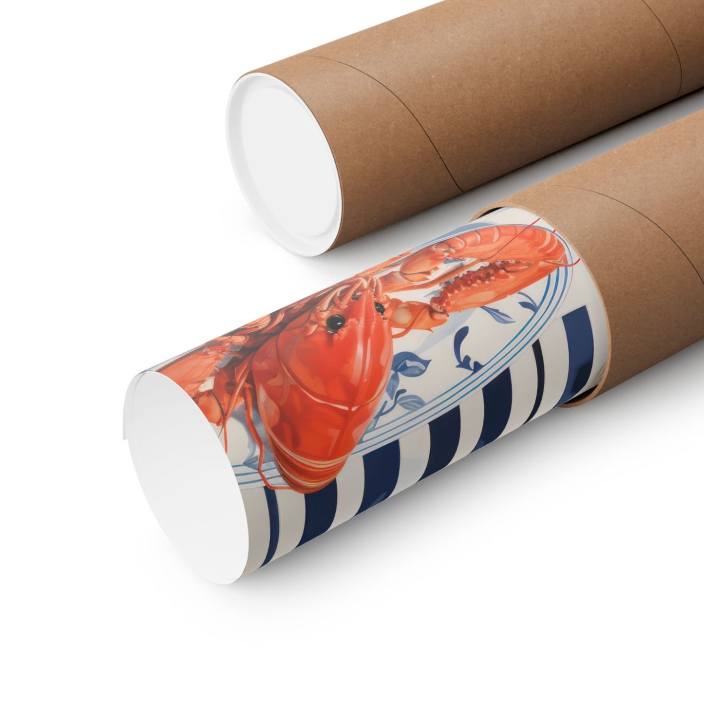 Lobster, Lemon and Wine Preppy Stripe Matte Vertical Poster Art Print