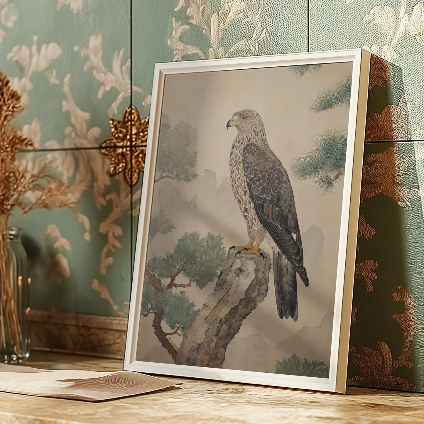 Vintage Falcon on a Tree Brand Matte Vertical Poster Art Print
