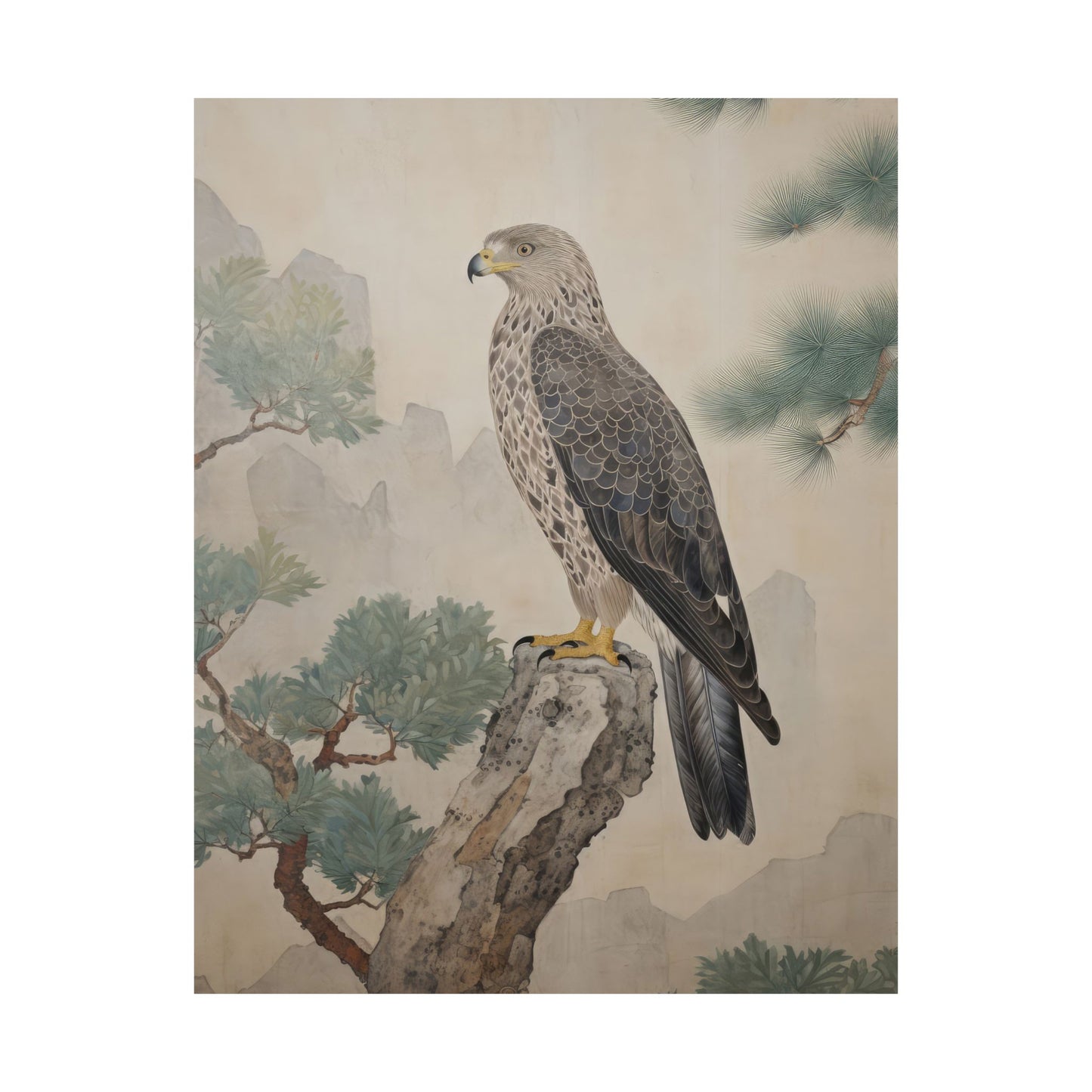 Vintage Falcon on a Tree Brand Matte Vertical Poster Art Print
