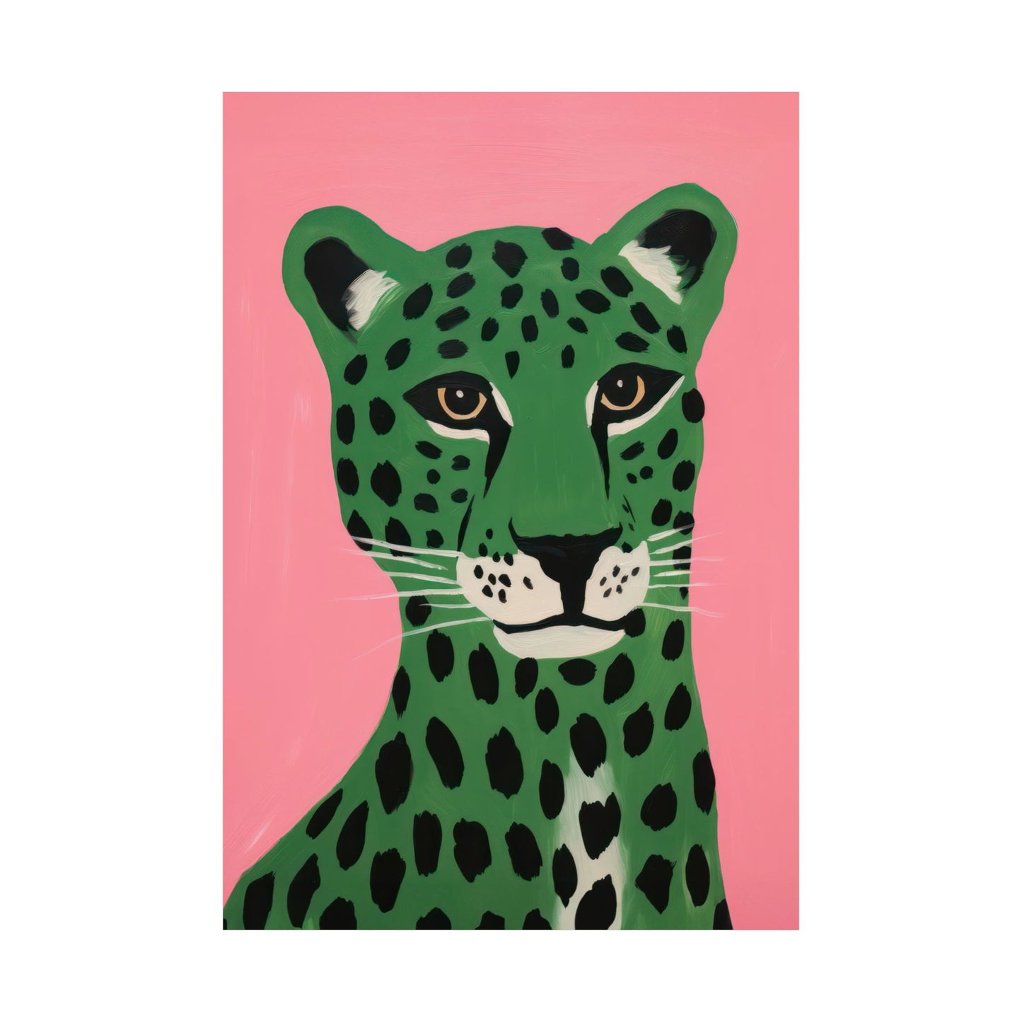 Green Cheetah Portrait with Pink Background Matte Vertical Poster Art Print