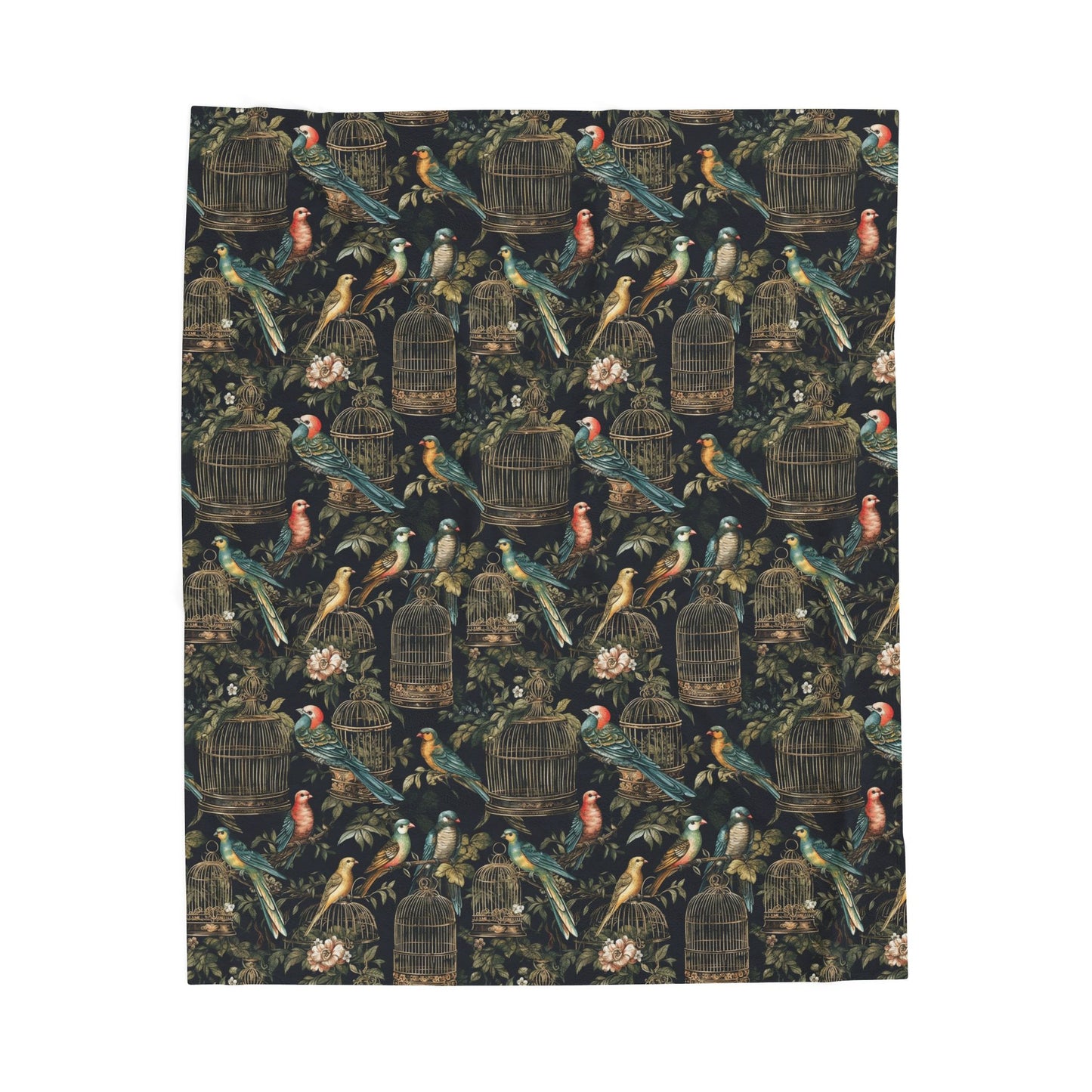 Colorful Birds in Gilded Cages Velveteen Plush Throw Blanket