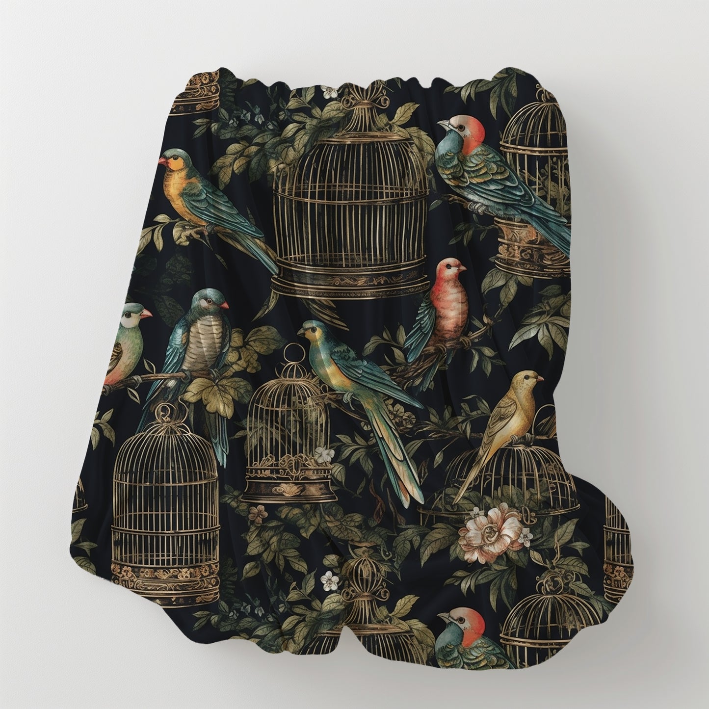 Colorful Birds in Gilded Cages Velveteen Plush Throw Blanket