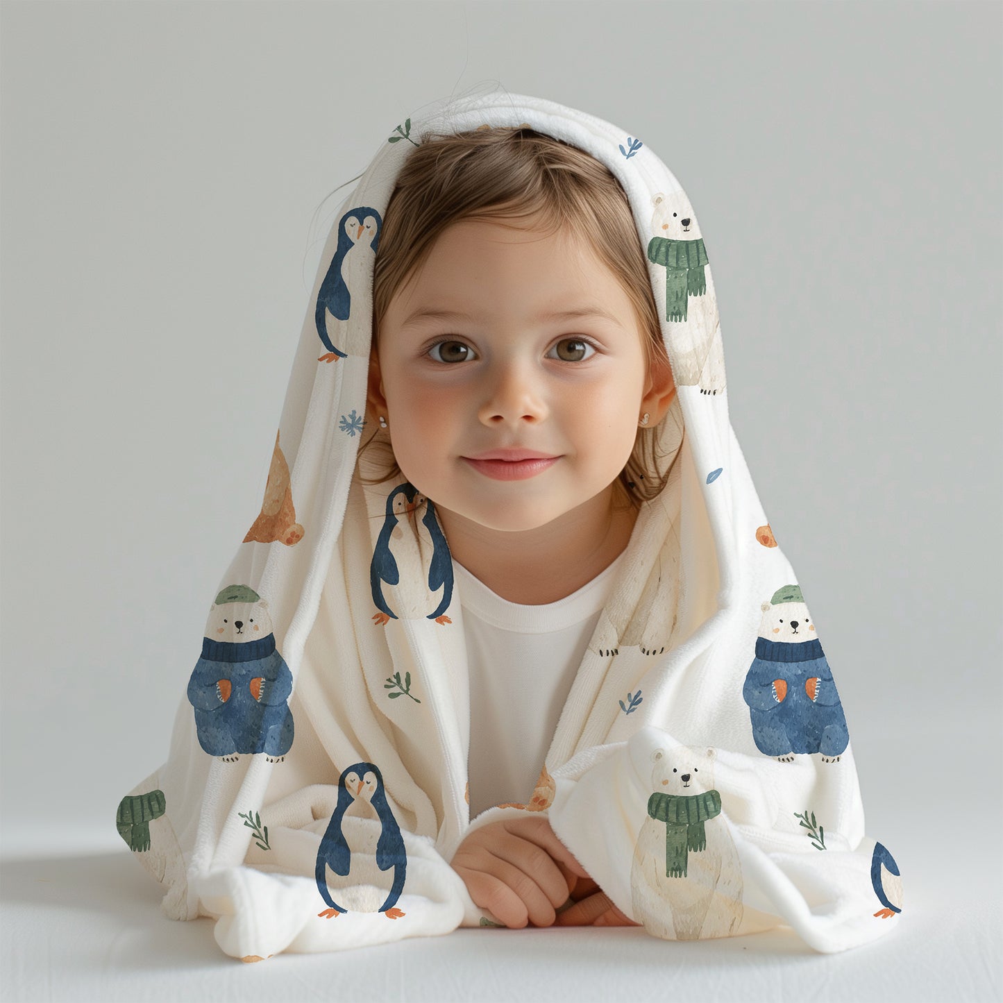Whimsical Winter Animals in Scarves and Hats Velveteen Plush Throw Blanket