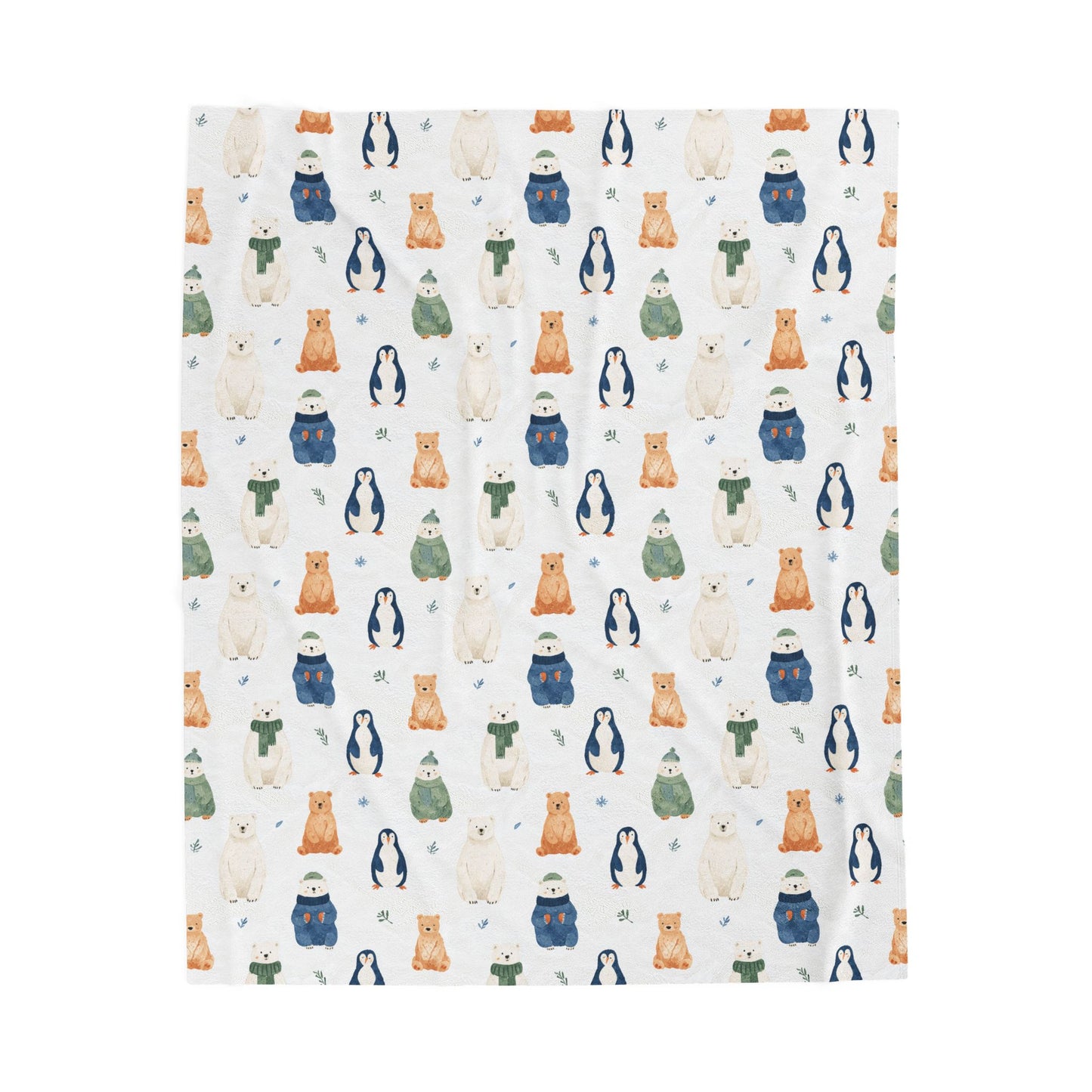 Whimsical Winter Animals in Scarves and Hats Velveteen Plush Throw Blanket