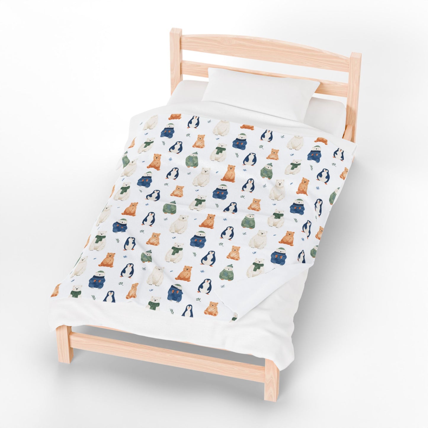Whimsical Winter Animals in Scarves and Hats Velveteen Plush Throw Blanket