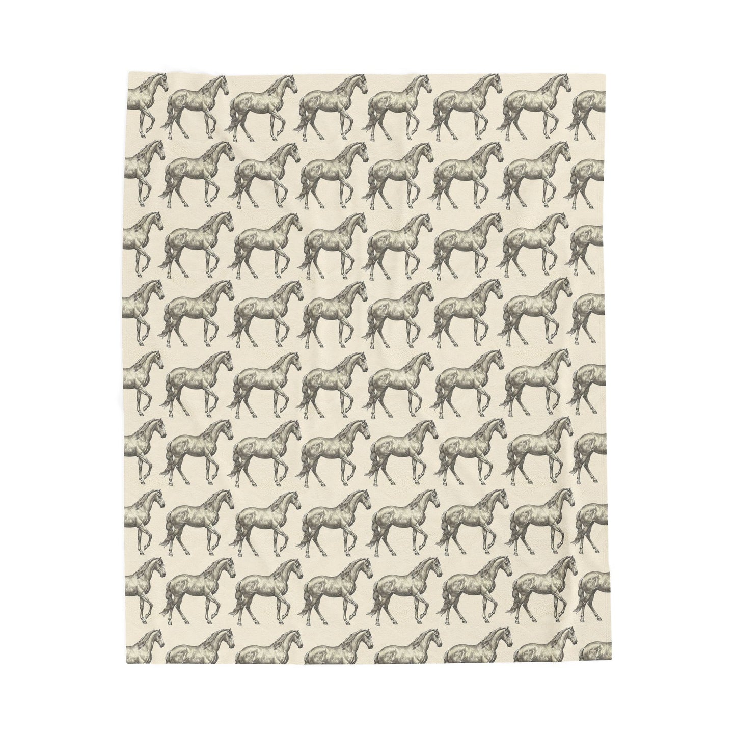 Rustic Horse Equestrian Print Velveteen Plush Throw Blanket