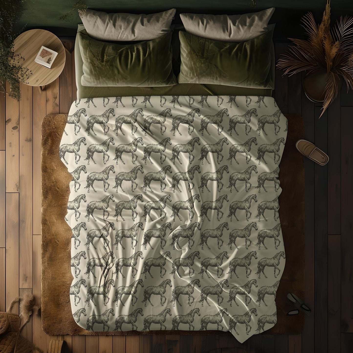Rustic Horse Equestrian Print Velveteen Plush Throw Blanket