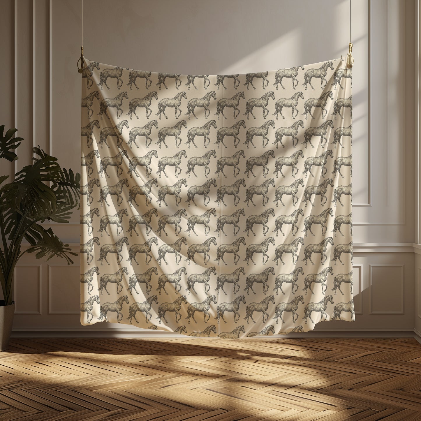 Rustic Horse Equestrian Print Velveteen Plush Throw Blanket
