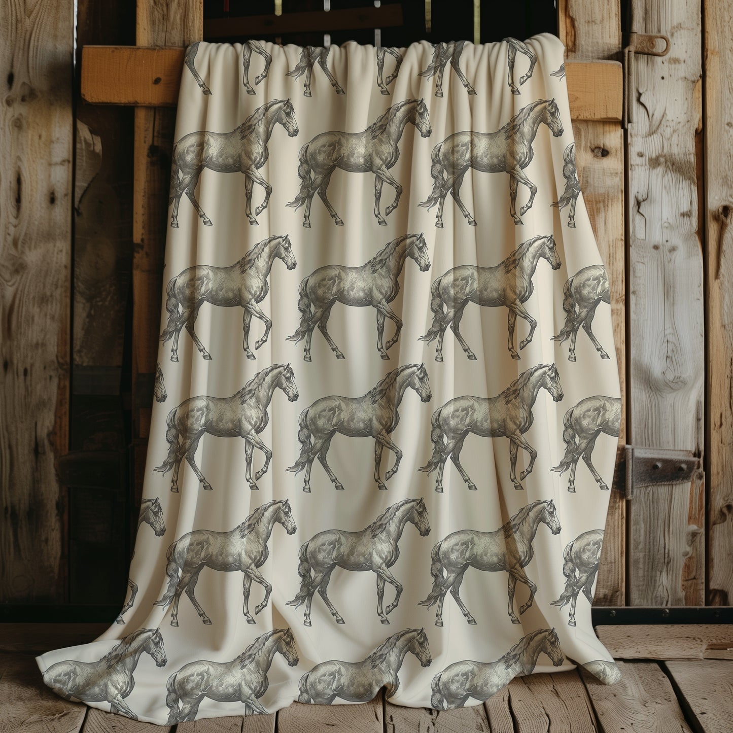 Rustic Horse Equestrian Print Velveteen Plush Throw Blanket