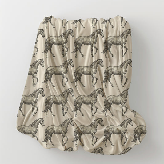 Rustic Horse Equestrian Print Velveteen Plush Throw Blanket