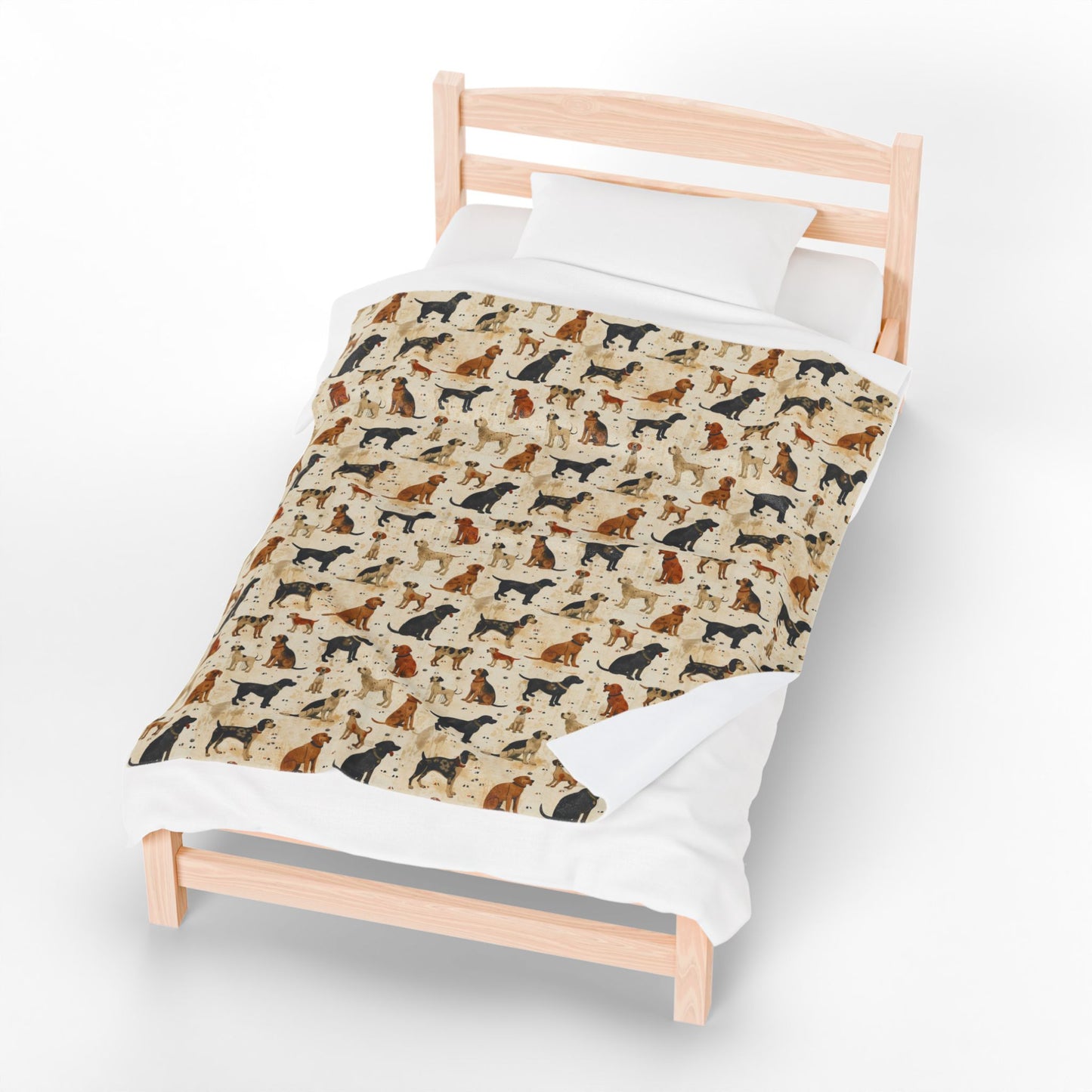 Vintage Dogs Sitting Print Velveteen Plush Throw Blanket