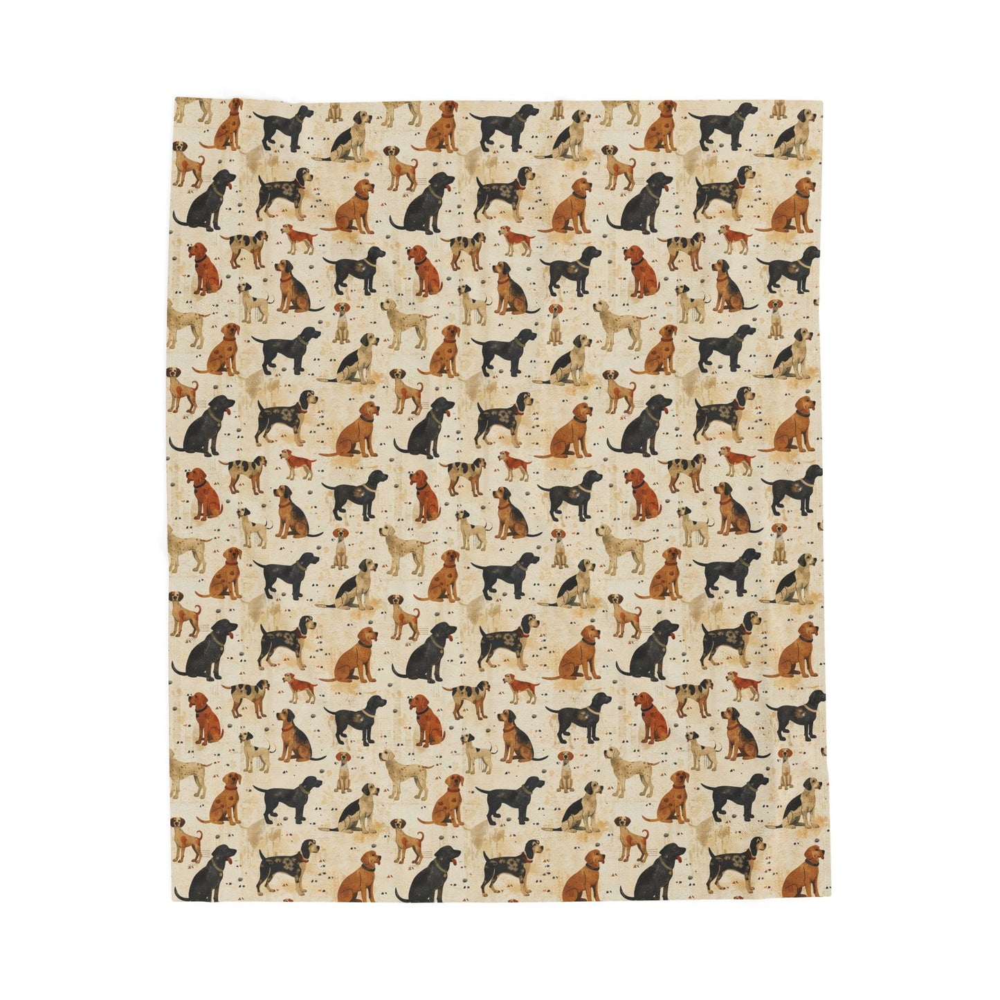 Vintage Dogs Sitting Print Velveteen Plush Throw Blanket