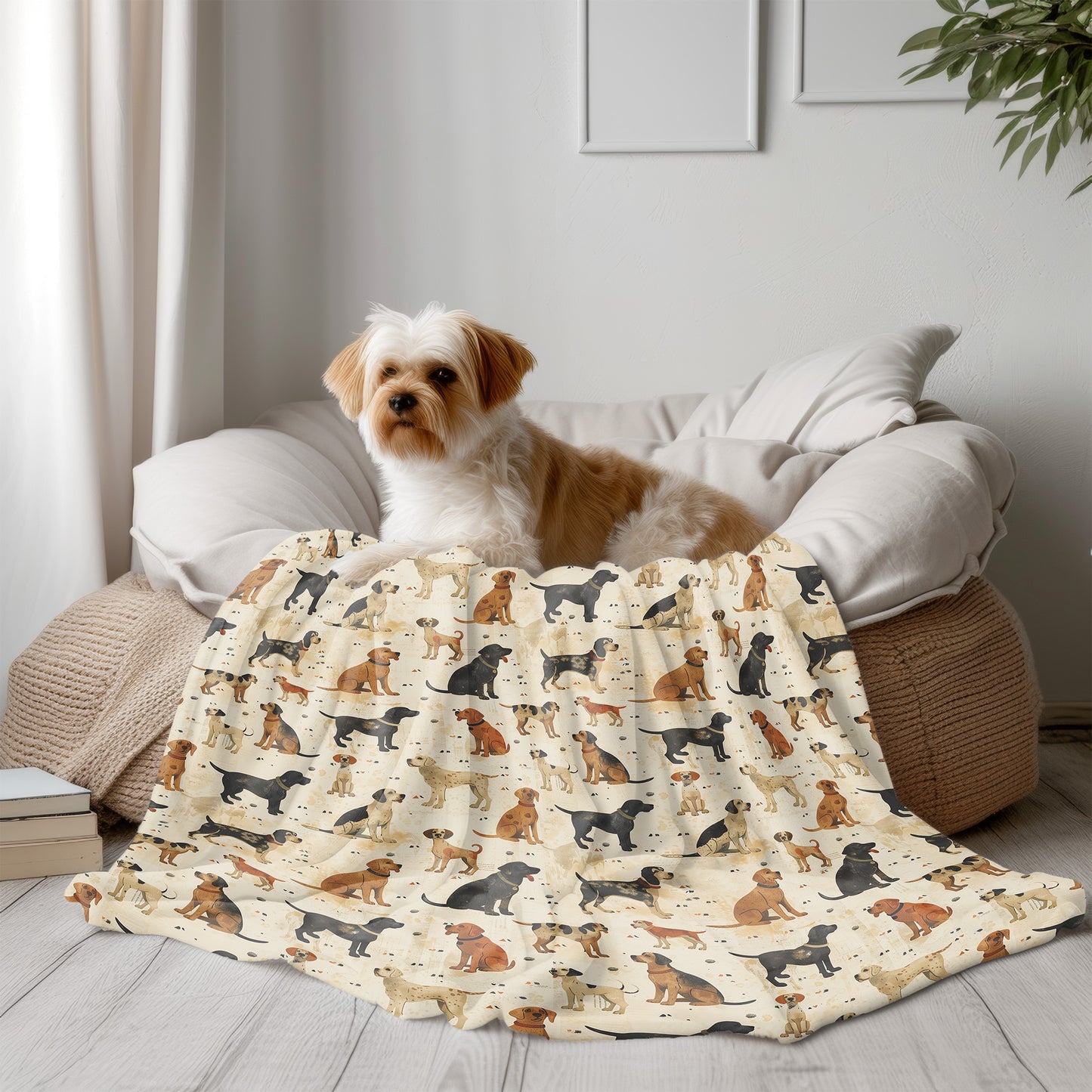 Vintage Dogs Sitting Print Velveteen Plush Throw Blanket