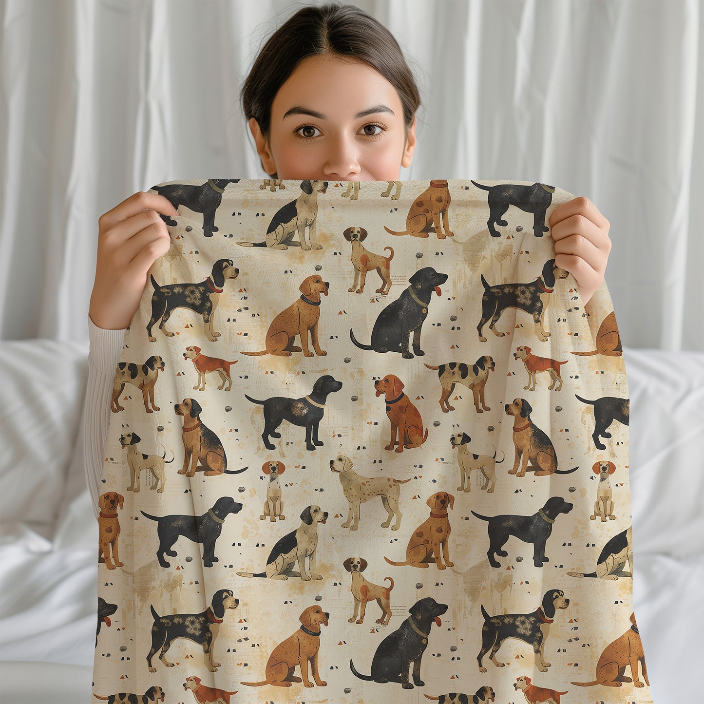 Vintage Dogs Sitting Print Velveteen Plush Throw Blanket