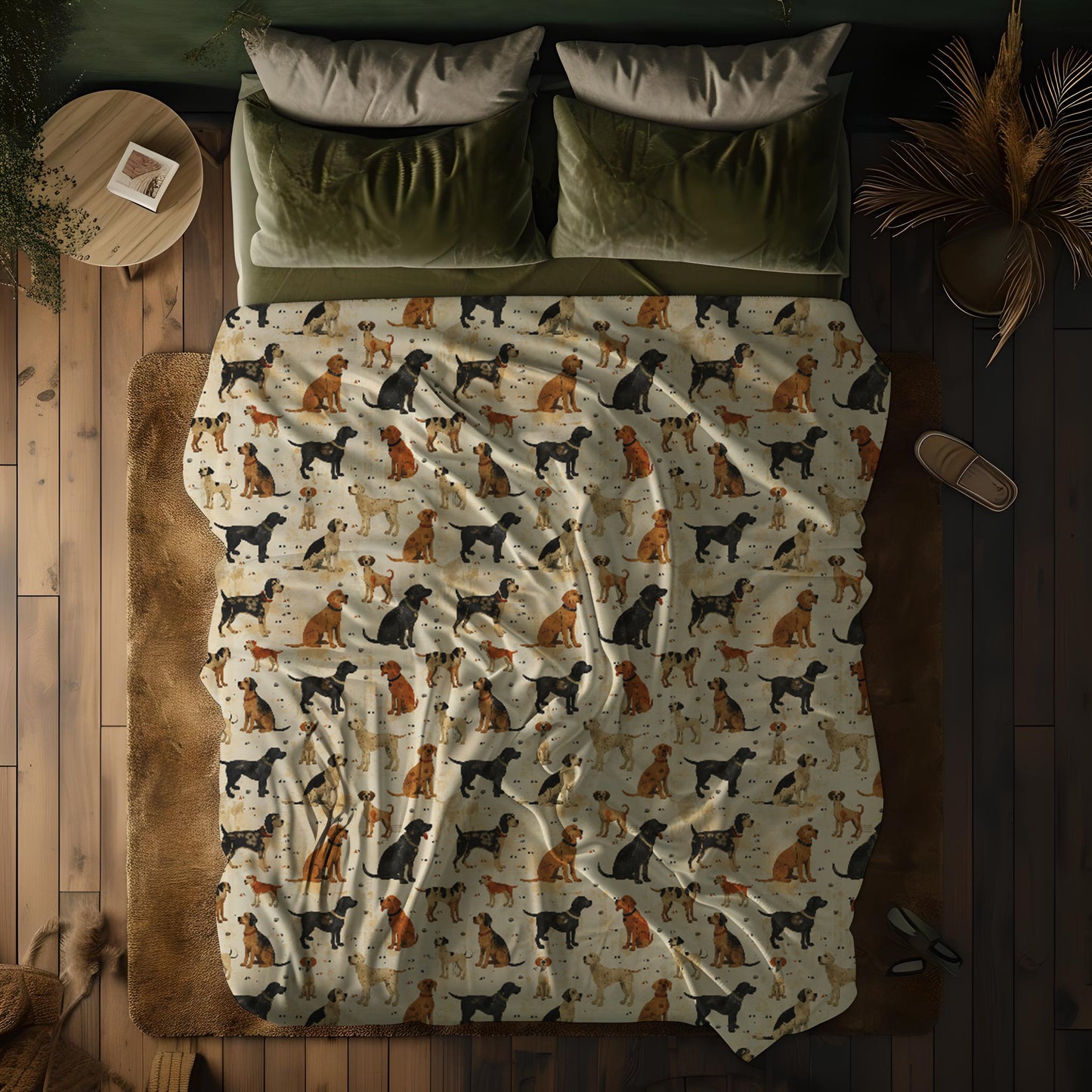 Vintage Dogs Sitting Print Velveteen Plush Throw Blanket