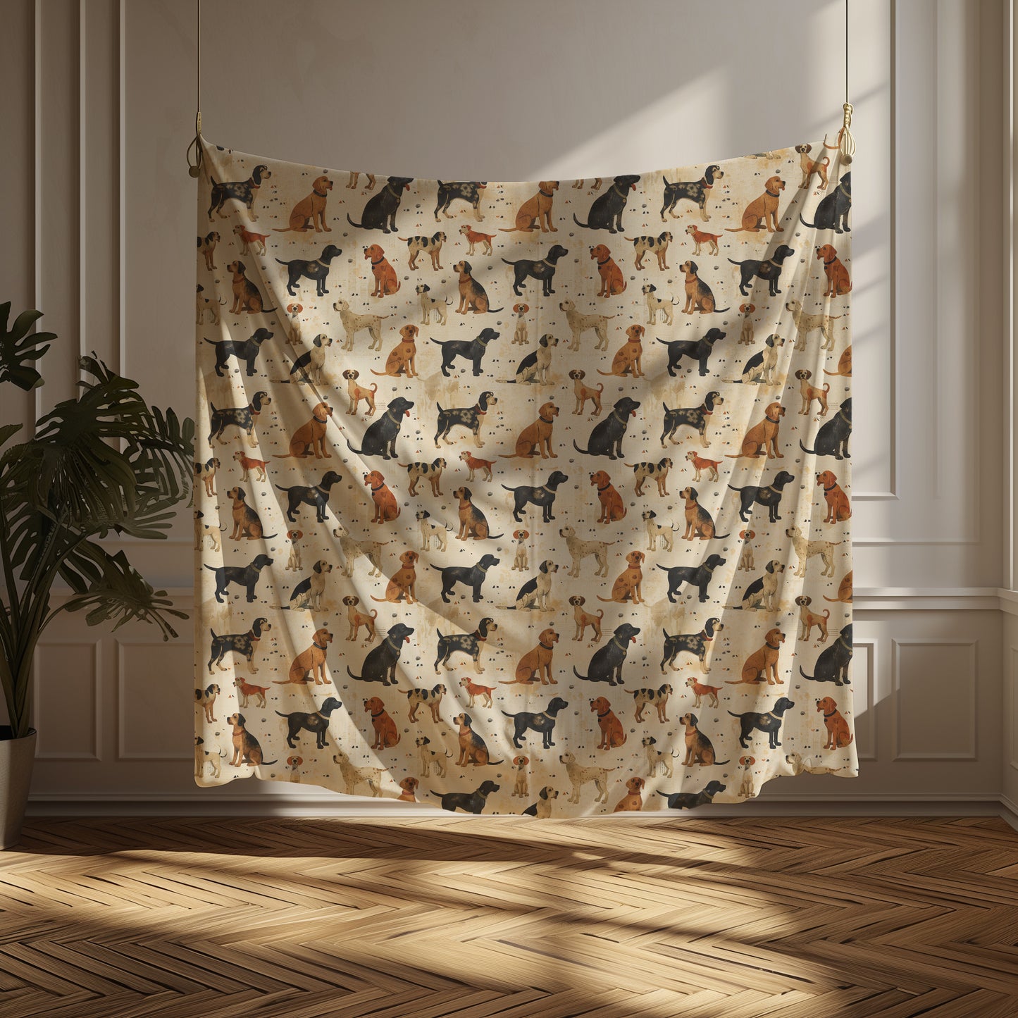 Vintage Dogs Sitting Print Velveteen Plush Throw Blanket