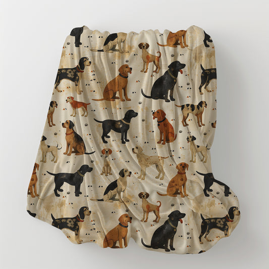 Vintage Dogs Sitting Print Velveteen Plush Throw Blanket
