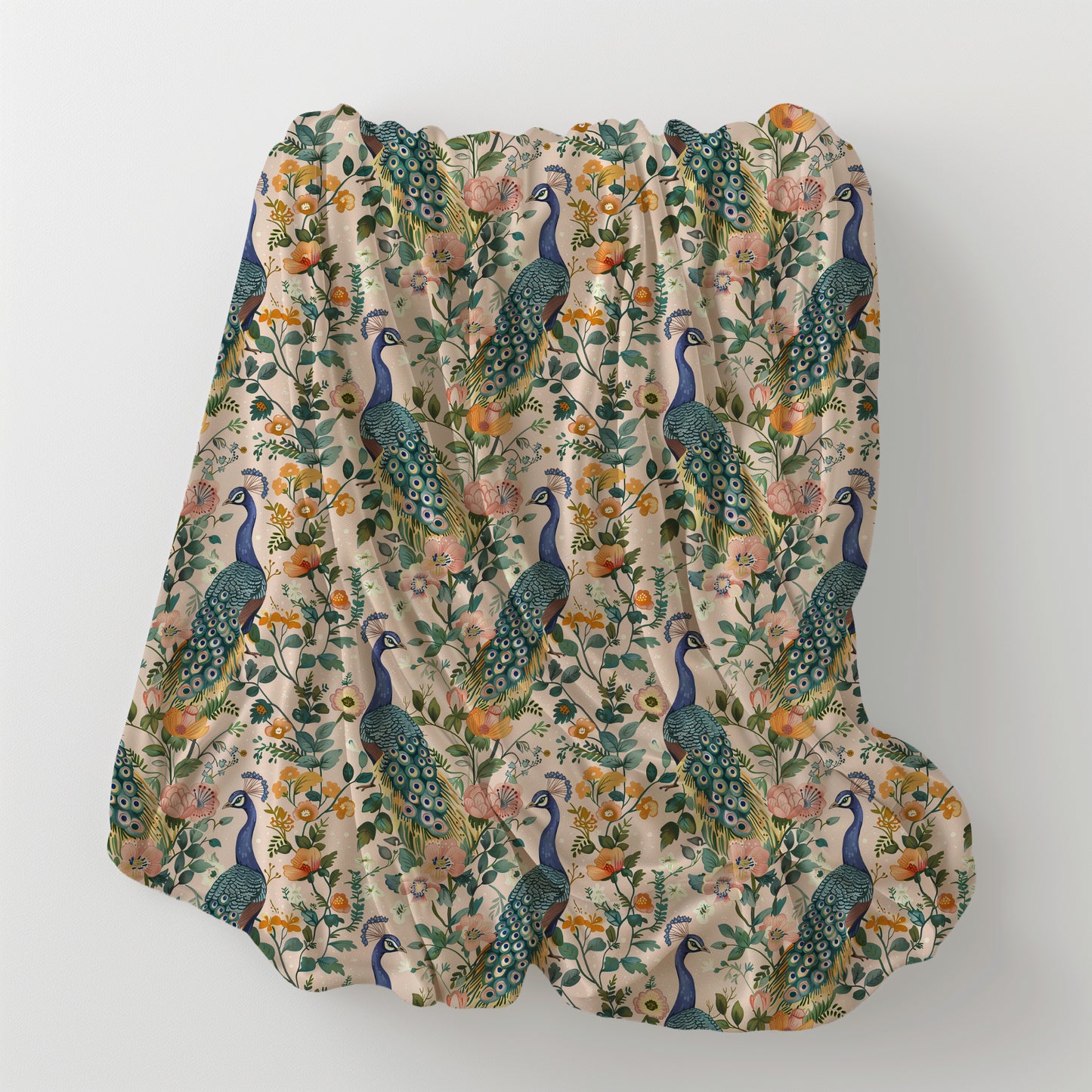 Colorful Boho Peacock and Flowers Velveteen Plush Throw Blanket