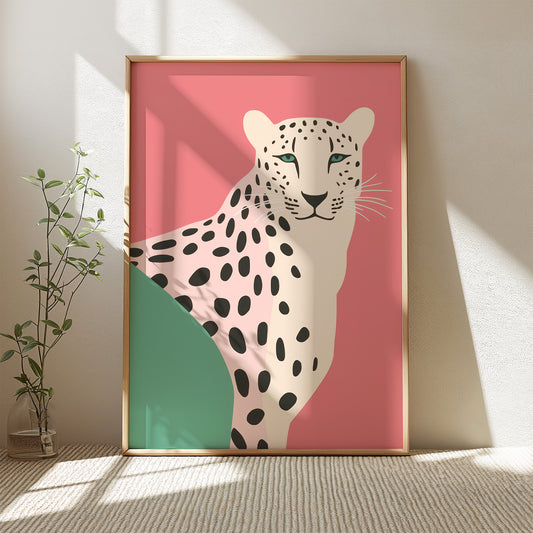 Blush, Pink and Green Cheetah Portrait Matte Vertical Poster Art Print