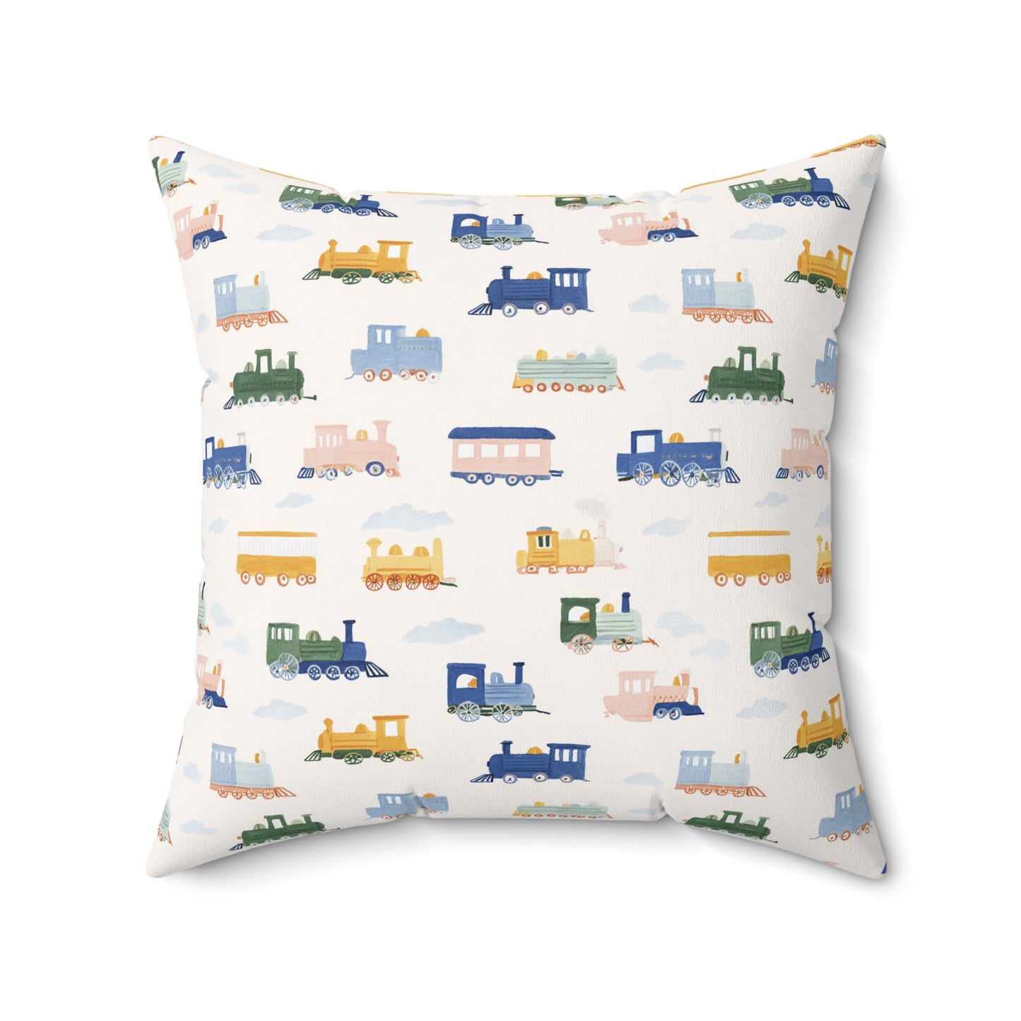 Whimsical Pastel Train Cars Square Throw Pillow