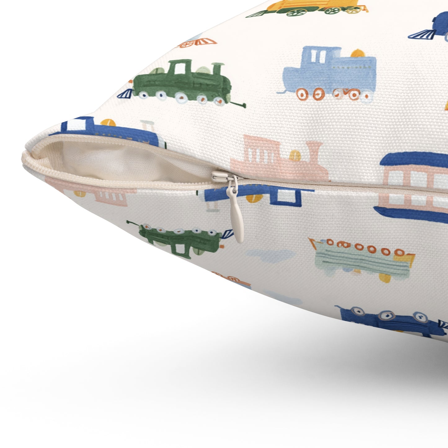 Whimsical Pastel Train Cars Square Throw Pillow