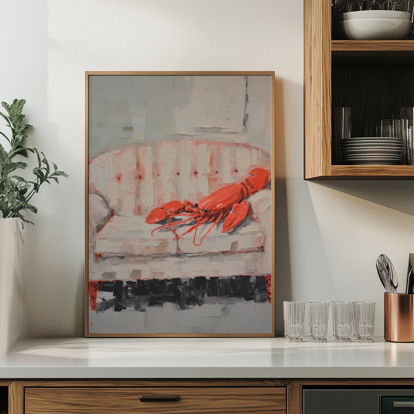 Lobster on the Sofa Matte Vertical Poster Art Print