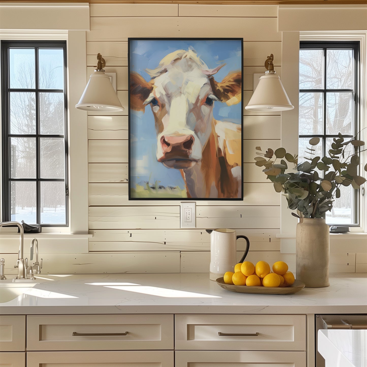 Country Cow Portrait Matte Vertical Poster Art Print