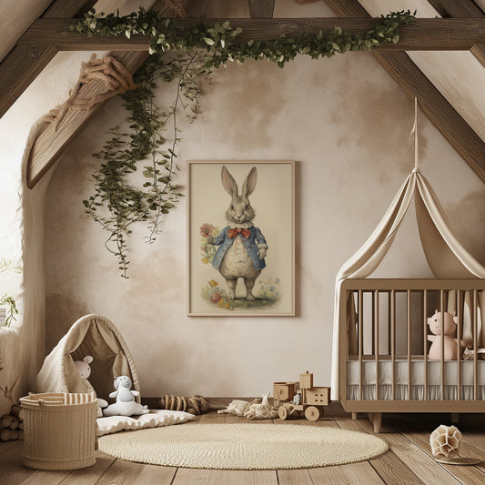Fairytale Gentleman Bunny Rabbit Matte Vertical Poster Art Print