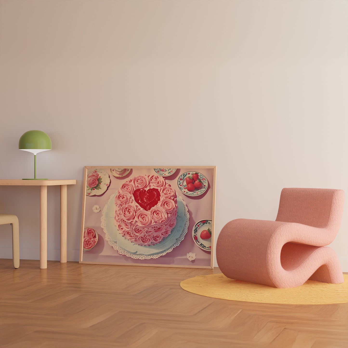 Vintage Heart Cake with Frosting and Berries Matte Horizontal Poster Art Print