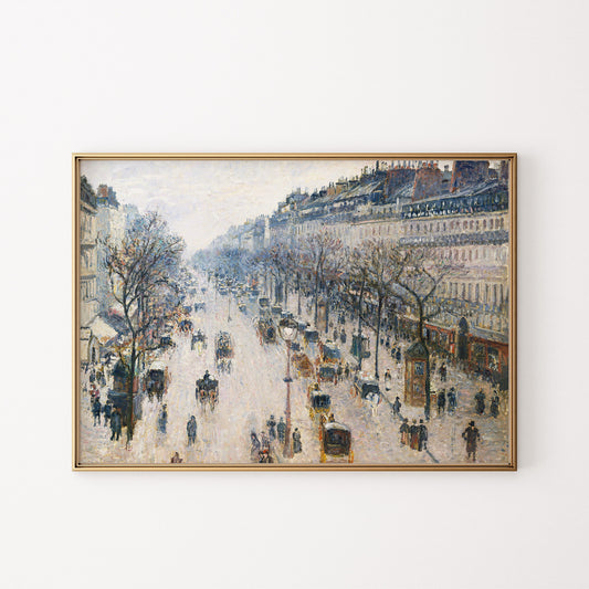 Victorian Era Snowy City Square Streets Matte Horizontal Poster Art Print