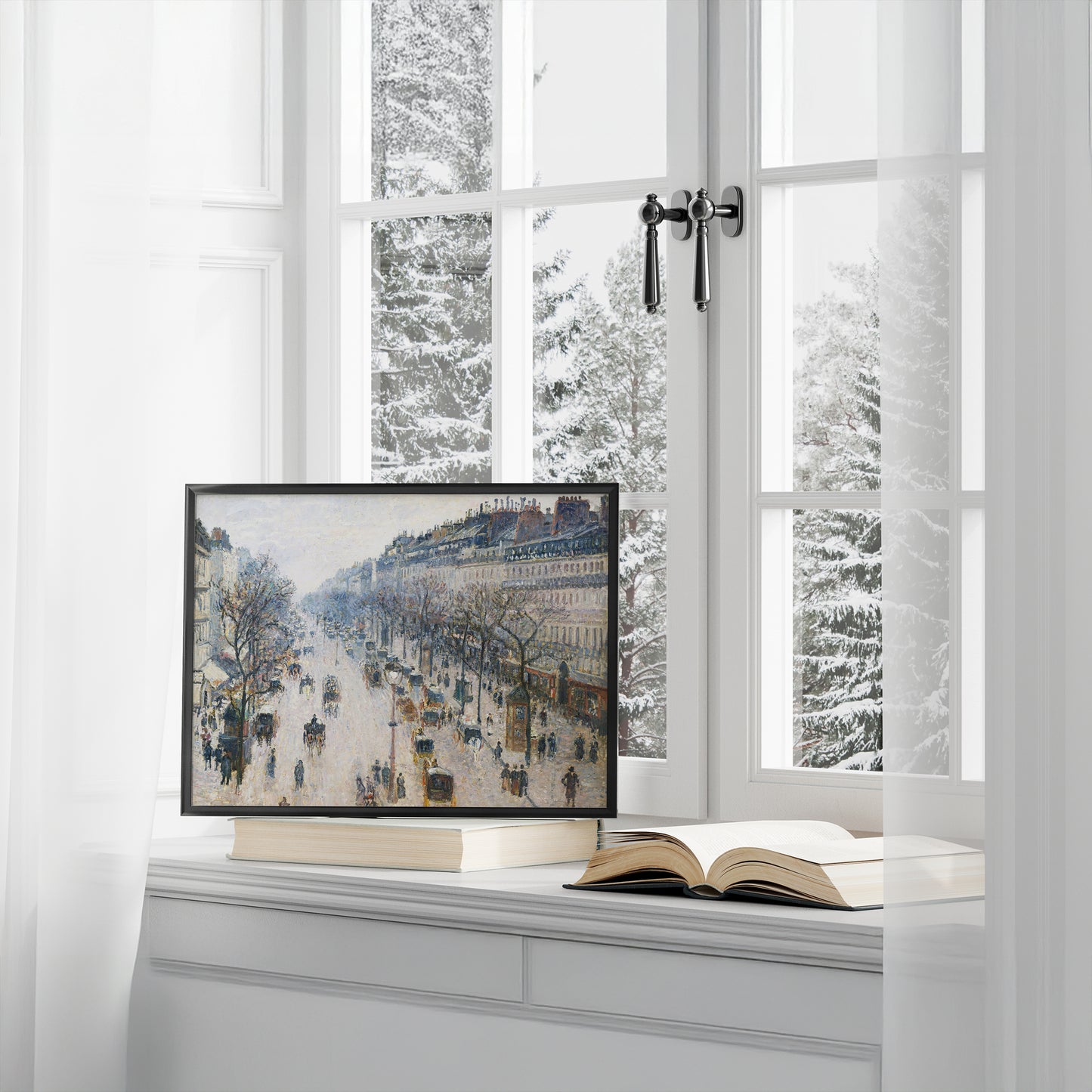 Victorian Era Snowy City Square Streets Matte Horizontal Poster Art Print