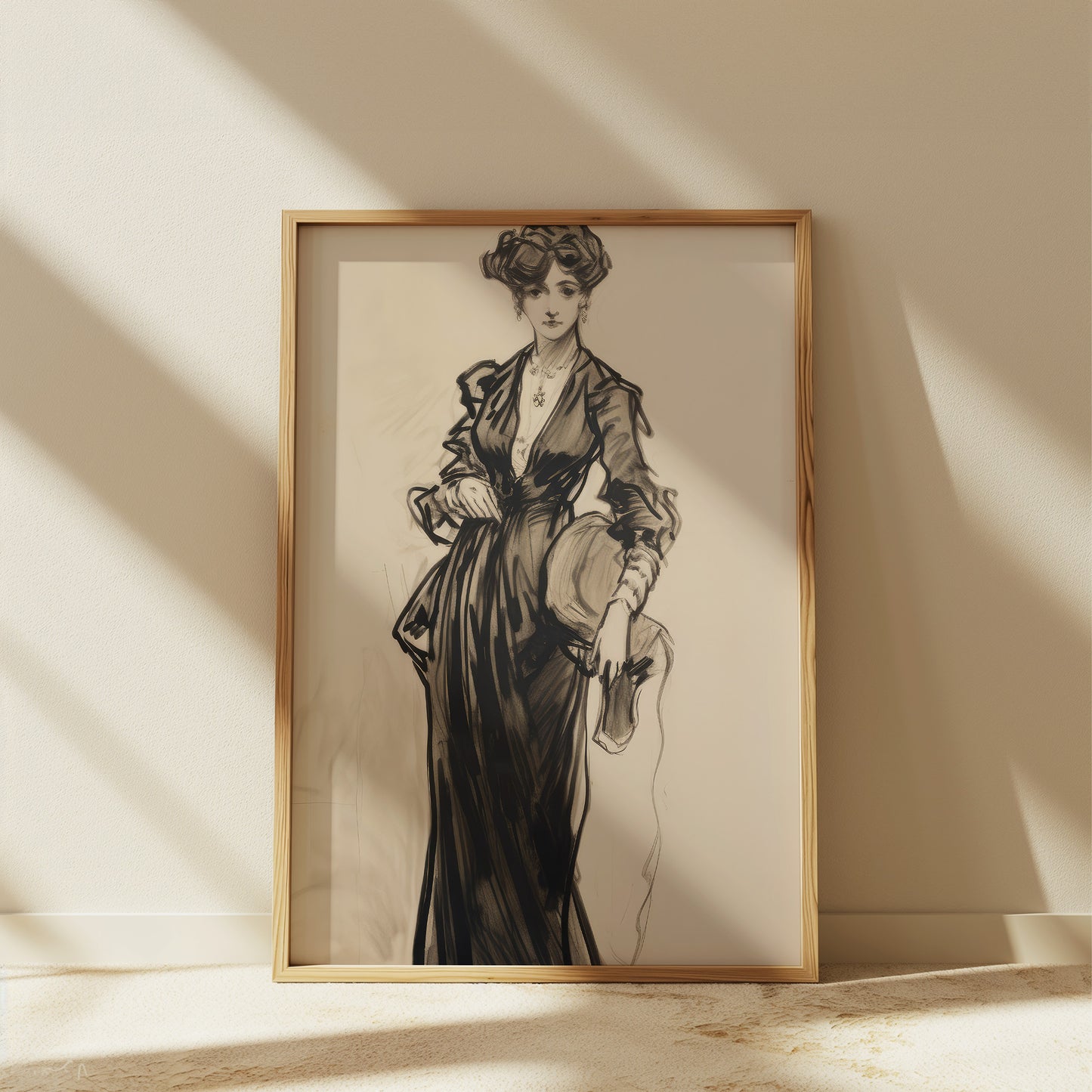 Vintage Black and Beige Fashion Sketch Style Matte Vertical Poster Art Print