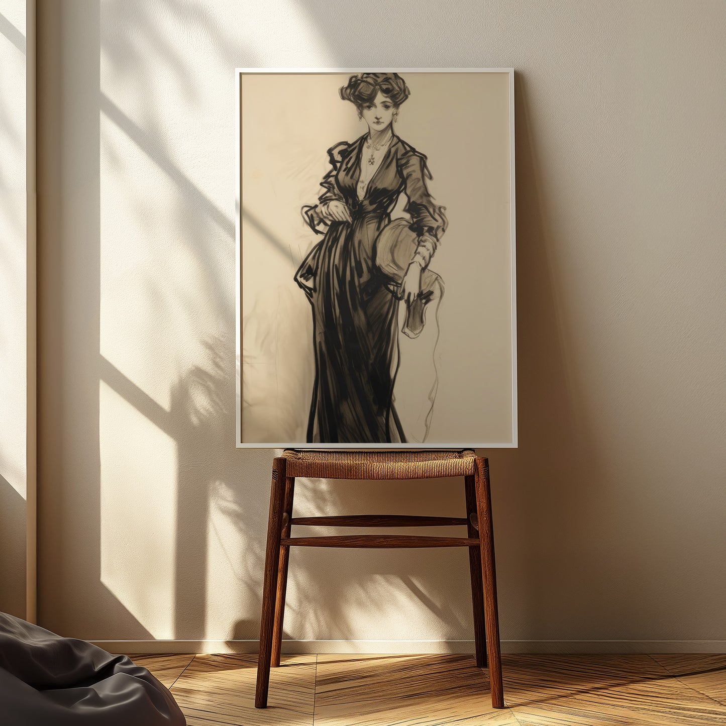 Vintage Black and Beige Fashion Sketch Style Matte Vertical Poster Art Print