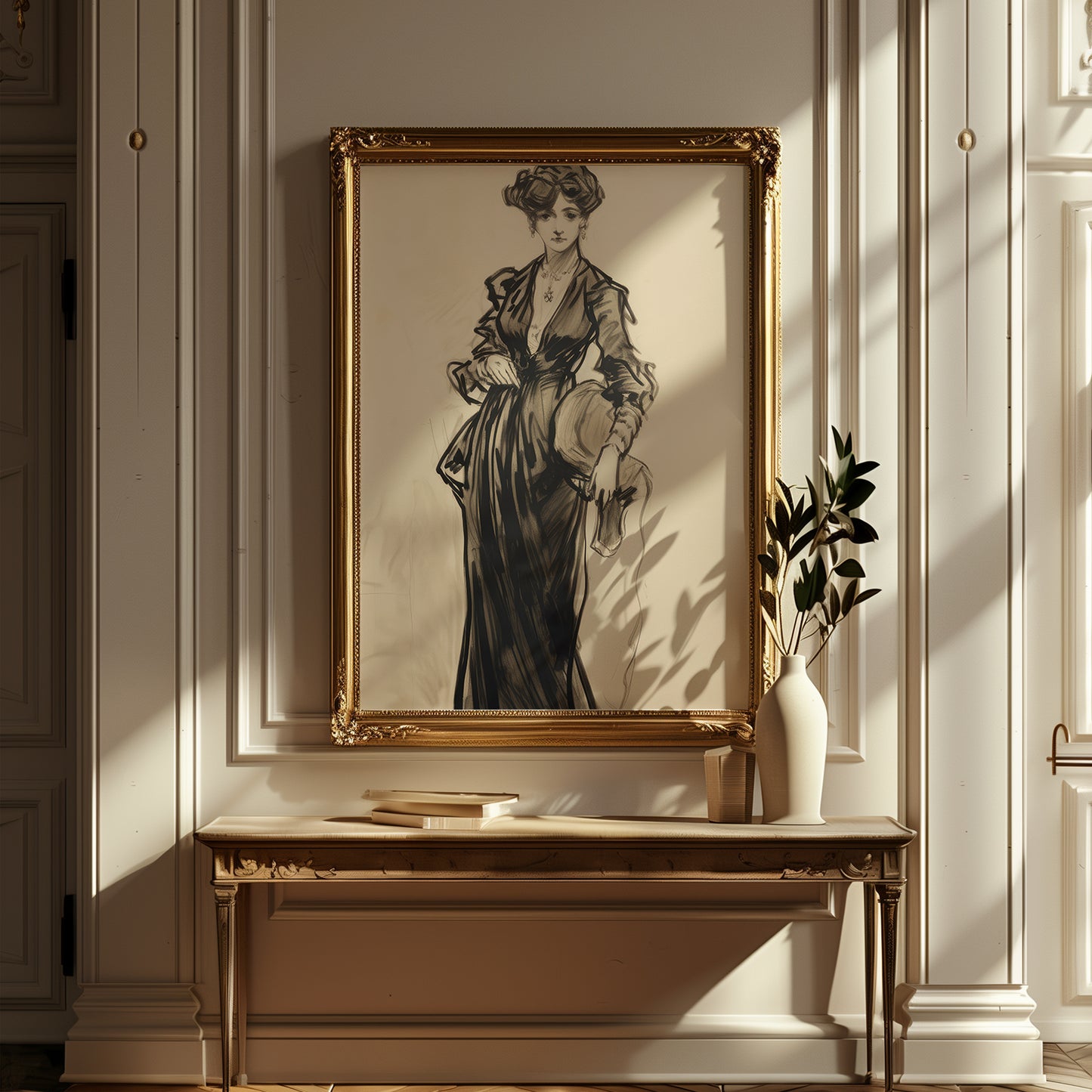 Vintage Black and Beige Fashion Sketch Style Matte Vertical Poster Art Print