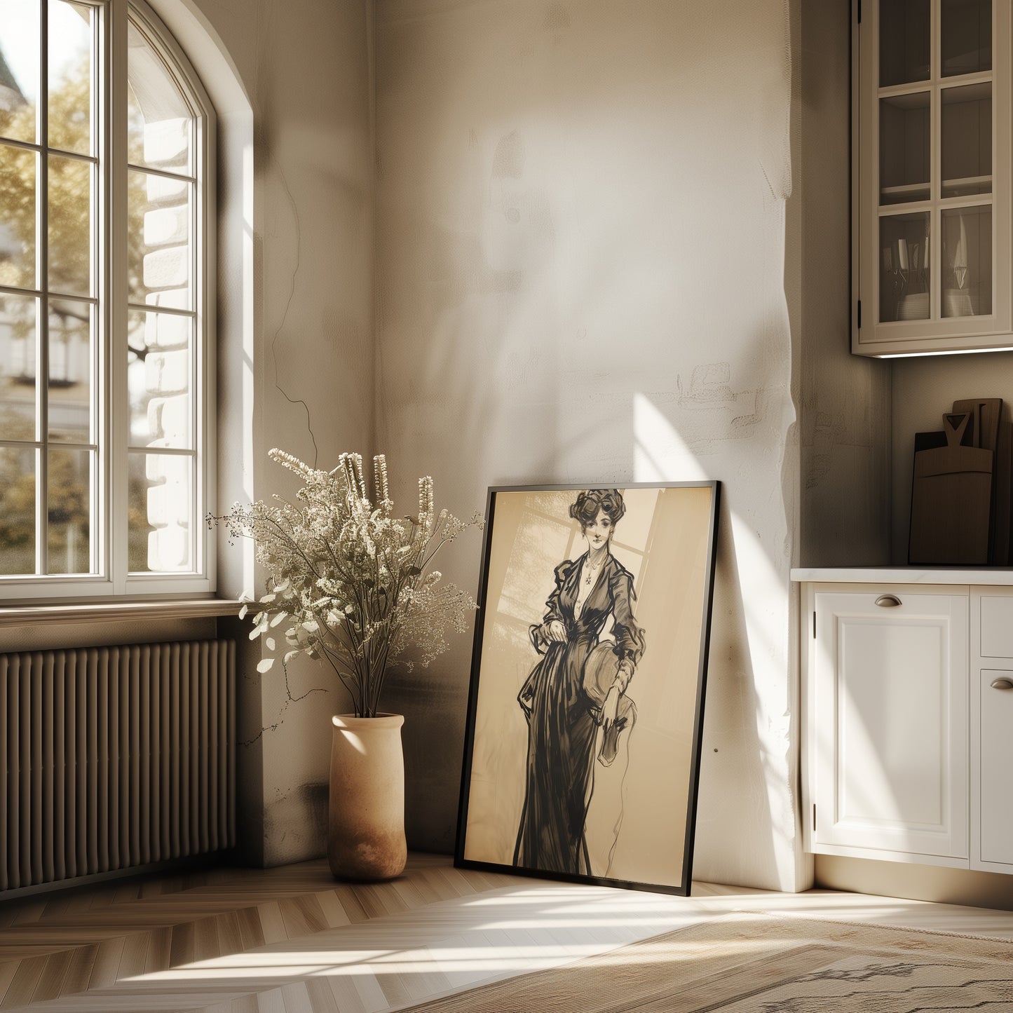 Vintage Black and Beige Fashion Sketch Style Matte Vertical Poster Art Print