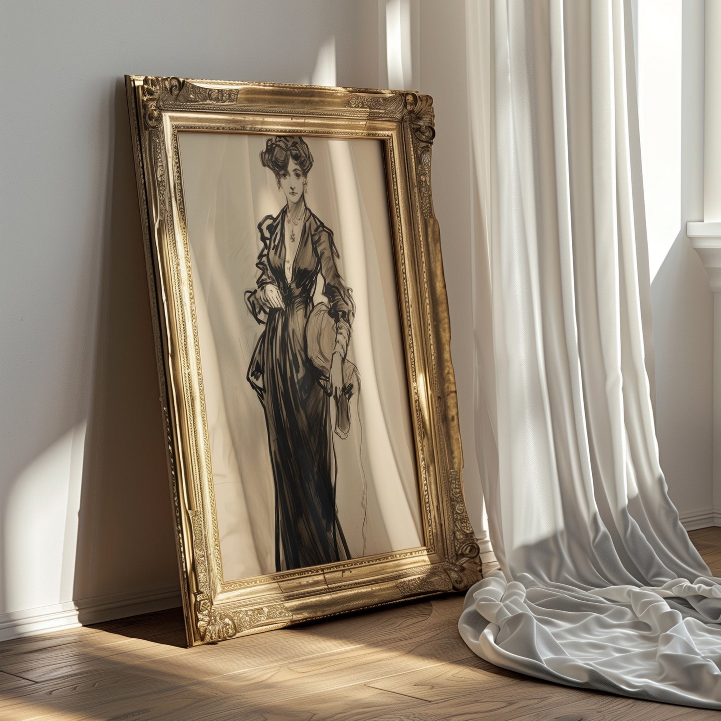 Vintage Black and Beige Fashion Sketch Style Matte Vertical Poster Art Print