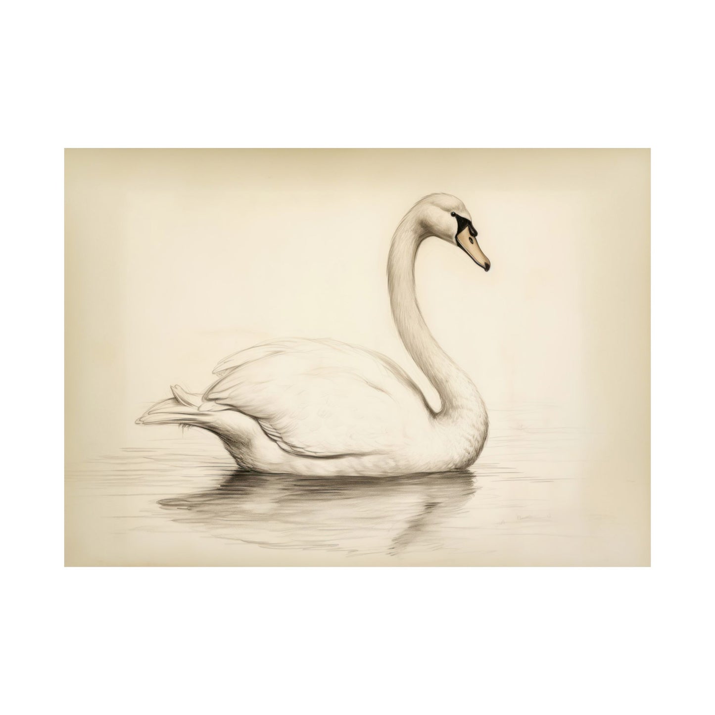 Black and White Swan Sketch Matte Horizontal Poster Art Print