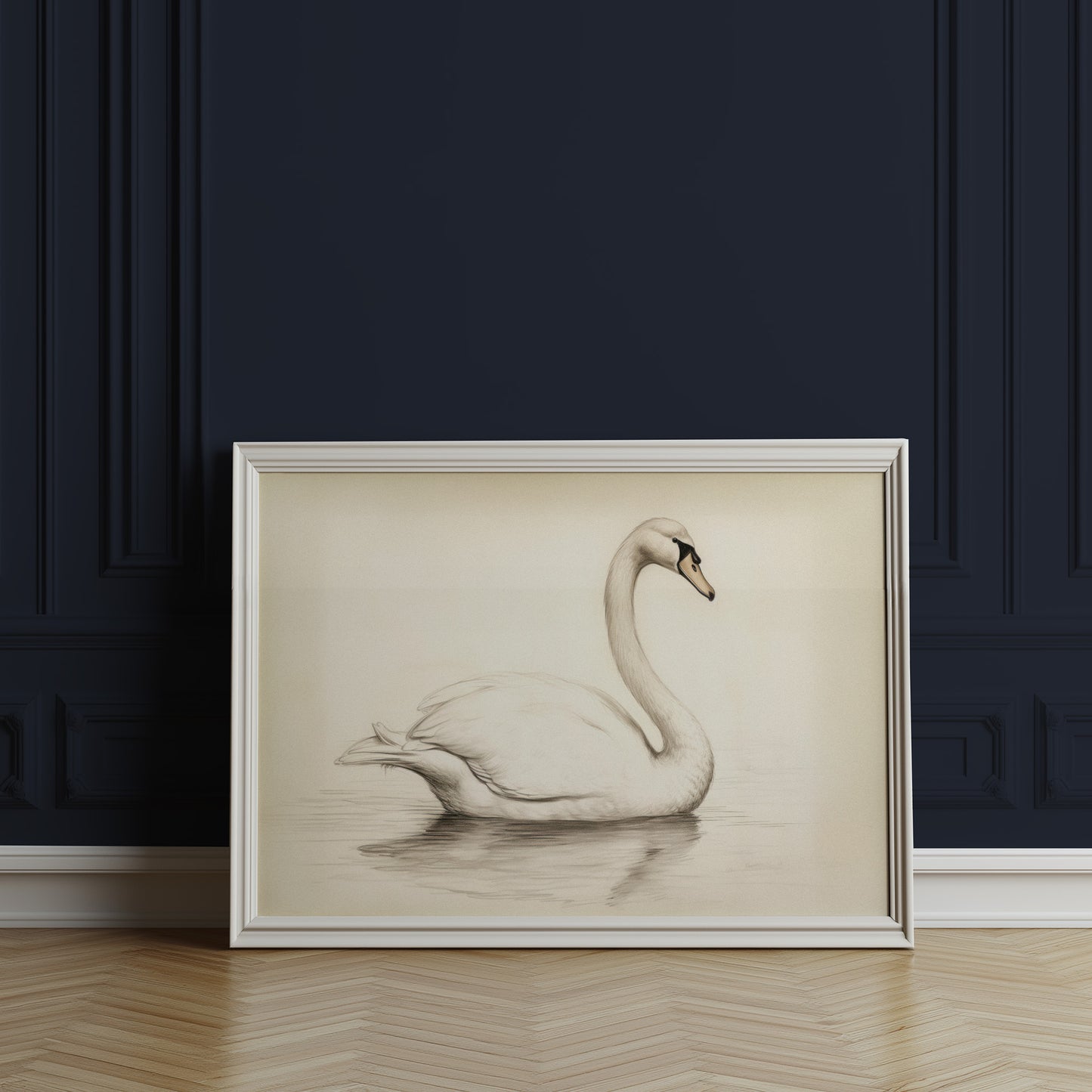 Black and White Swan Sketch Matte Horizontal Poster Art Print