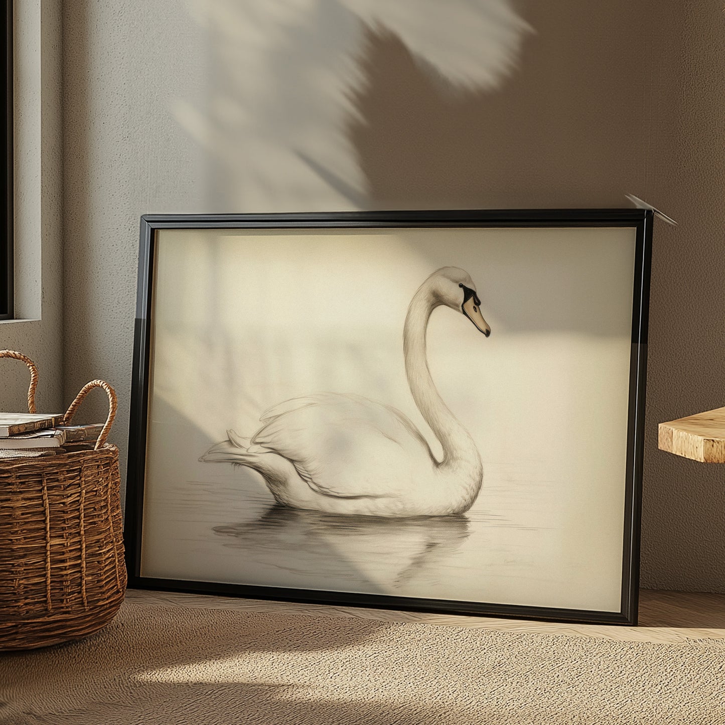 Black and White Swan Sketch Matte Horizontal Poster Art Print