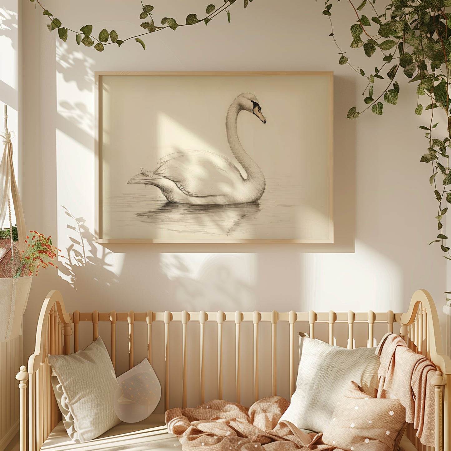 Black and White Swan Sketch Matte Horizontal Poster Art Print