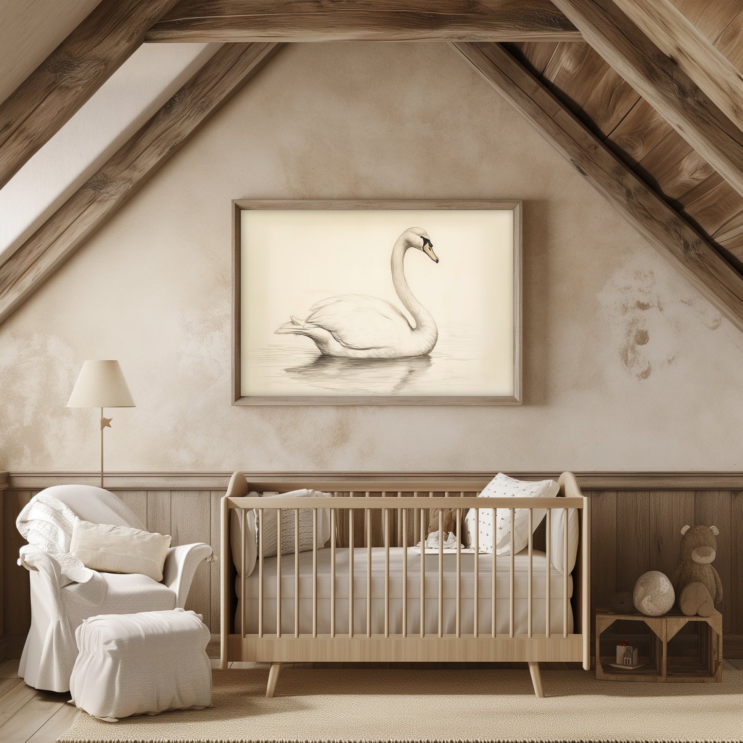 Black and White Swan Sketch Matte Horizontal Poster Art Print