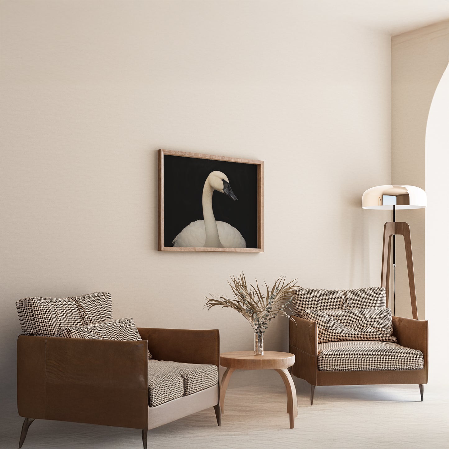 White Swan against Black Background Matte Horizontal Poster Art Print