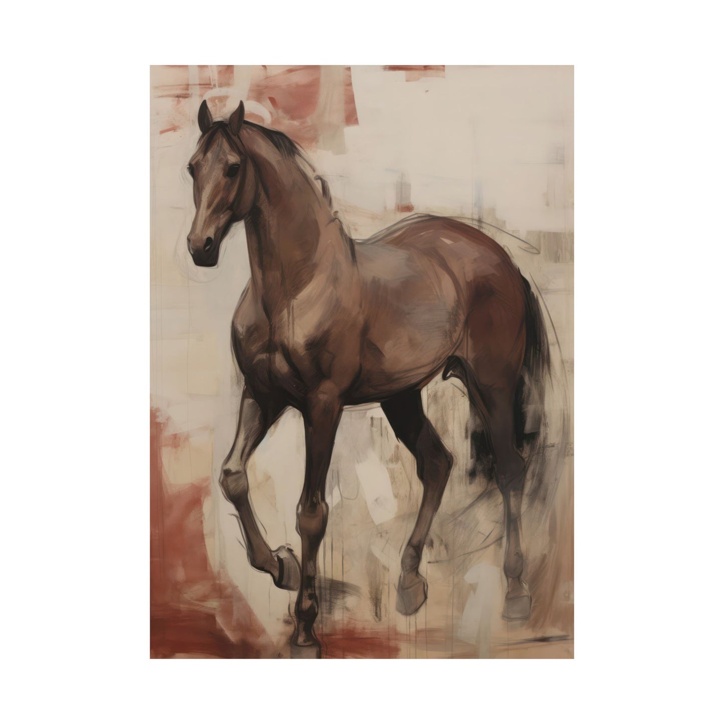 Wild Horse Running Free Painting Style Matte Vertical Poster Art Print