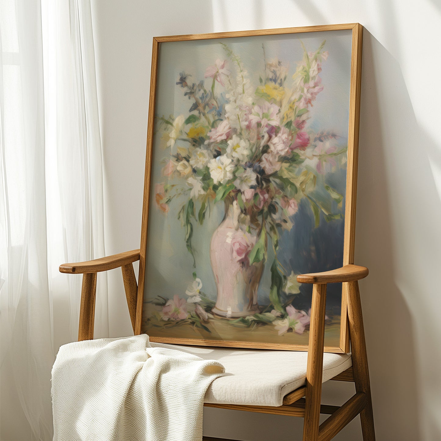 Colorful Flowers in Tall Pink Vase Matte Vertical Poster Art Print
