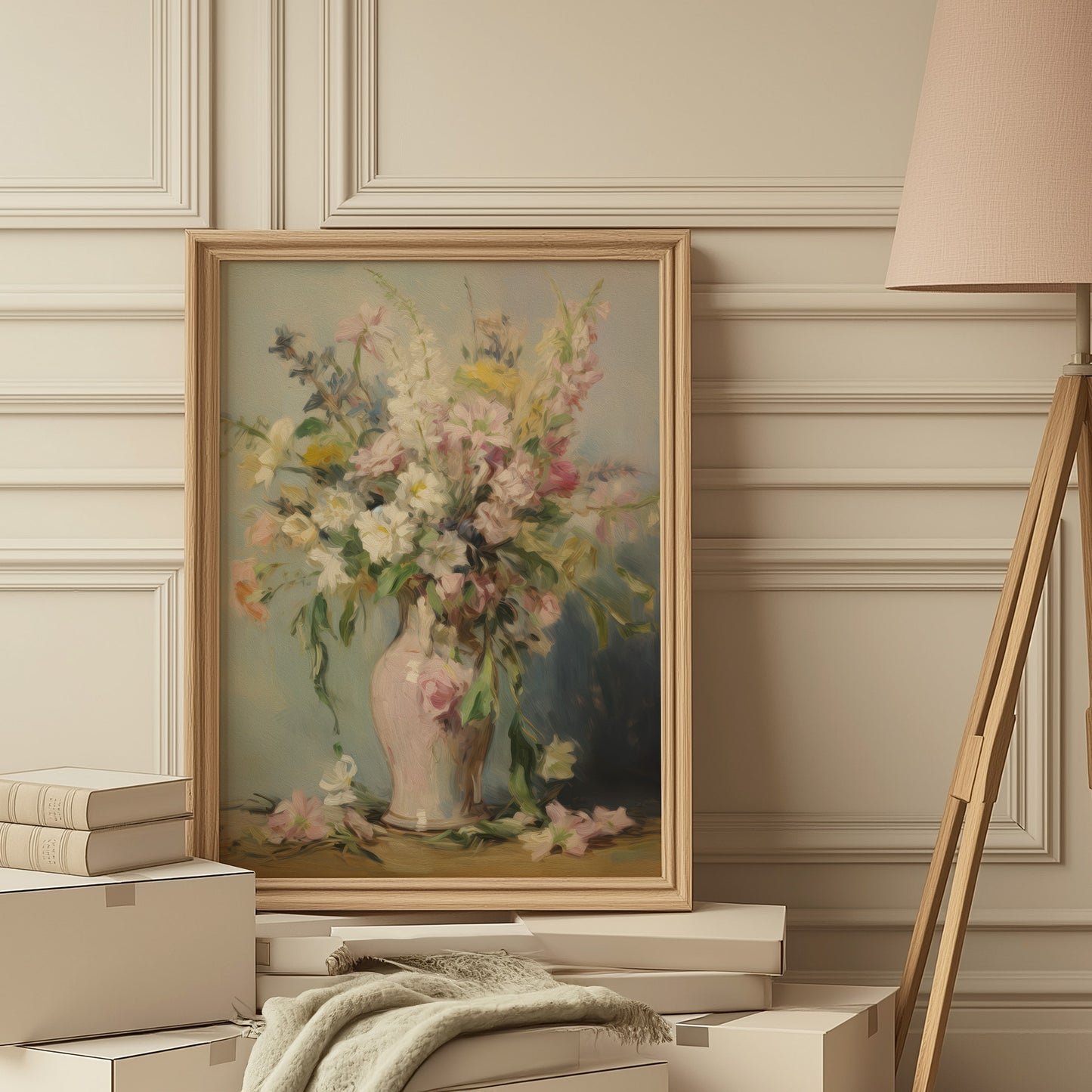 Colorful Flowers in Tall Pink Vase Matte Vertical Poster Art Print