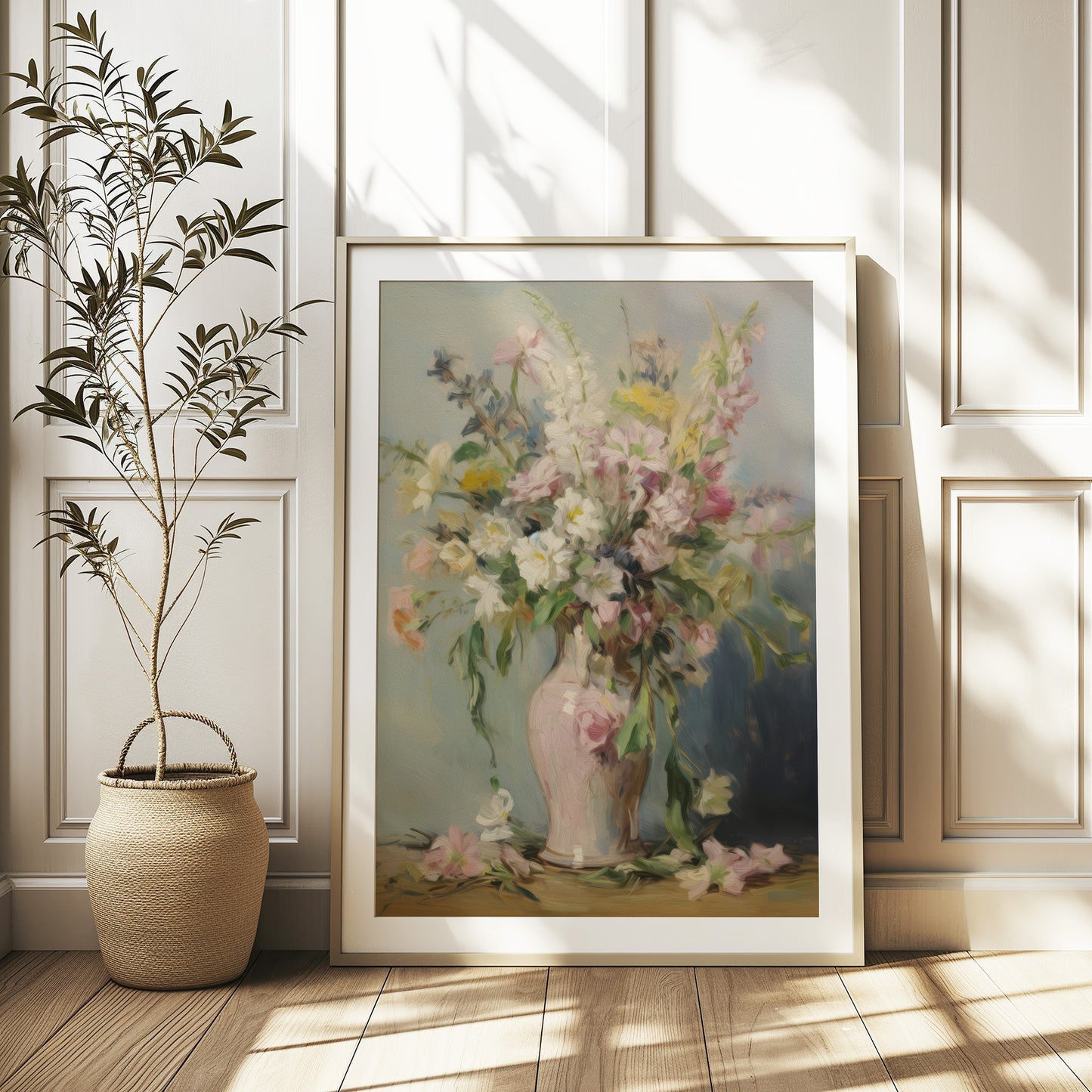 Colorful Flowers in Tall Pink Vase Matte Vertical Poster Art Print