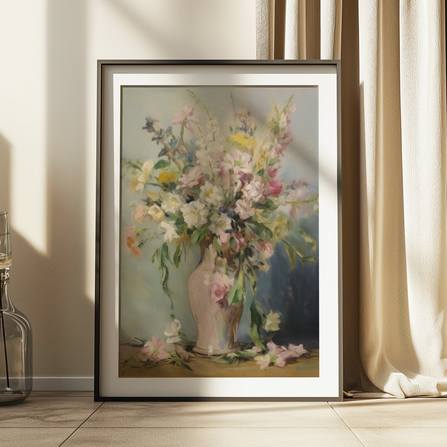 Colorful Flowers in Tall Pink Vase Matte Vertical Poster Art Print